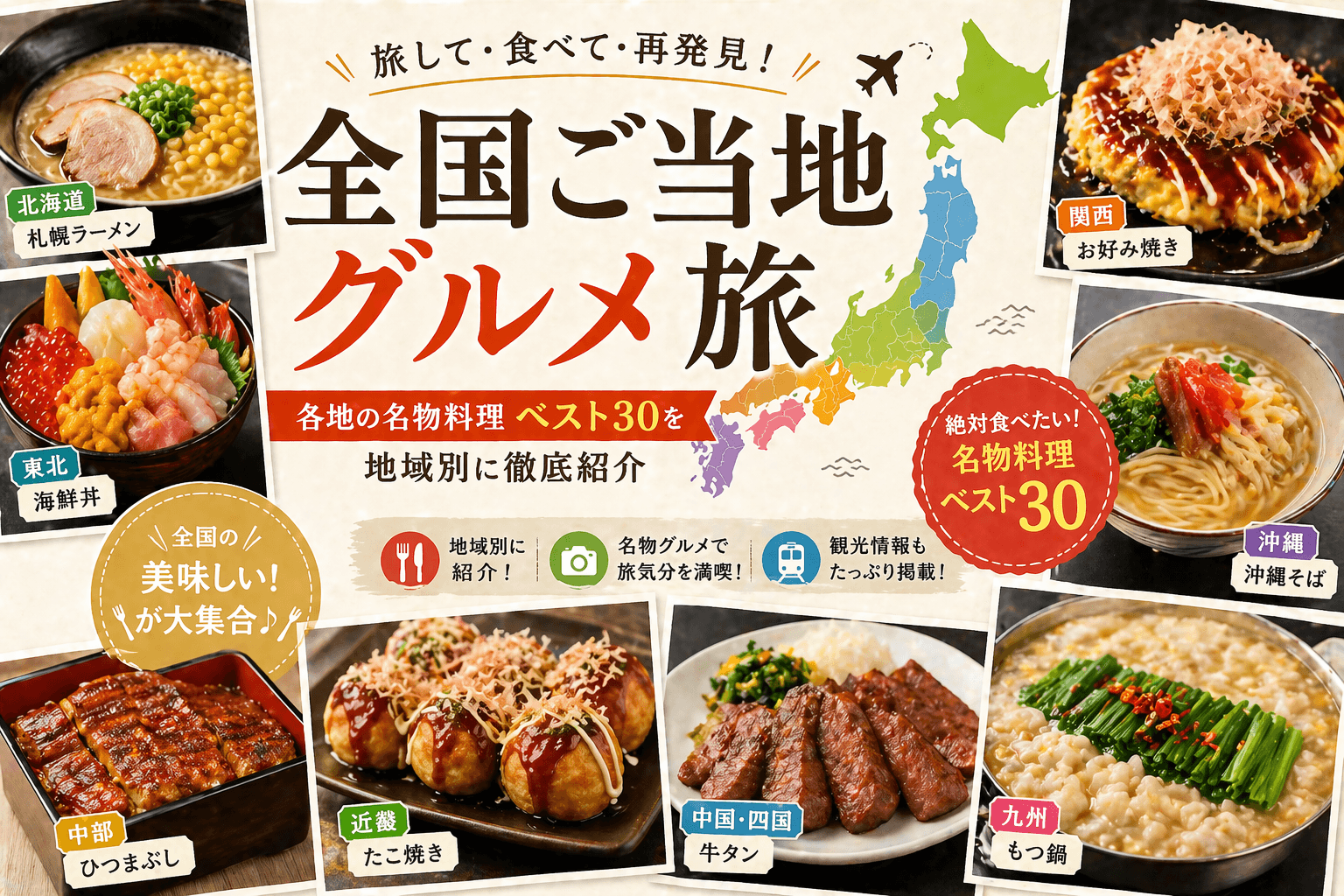 全国ご当地グルメ旅|各地の名物料理ベスト30を地域別に徹底紹介